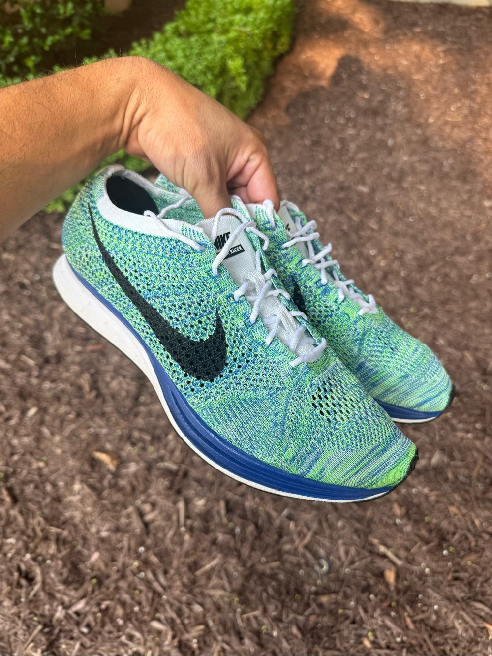 Nike Flyknit Racer Tranquil Teal Blue Running Shoe 526628-104 Men Size 11.5 Used
